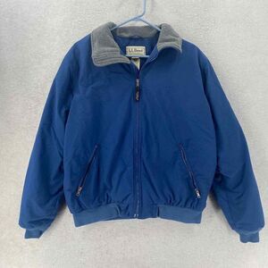 VTG L.L. Bean Warm-Up Jacket Mens MEDIUM Fleece Lined Solid Blue Full Zip Puffer